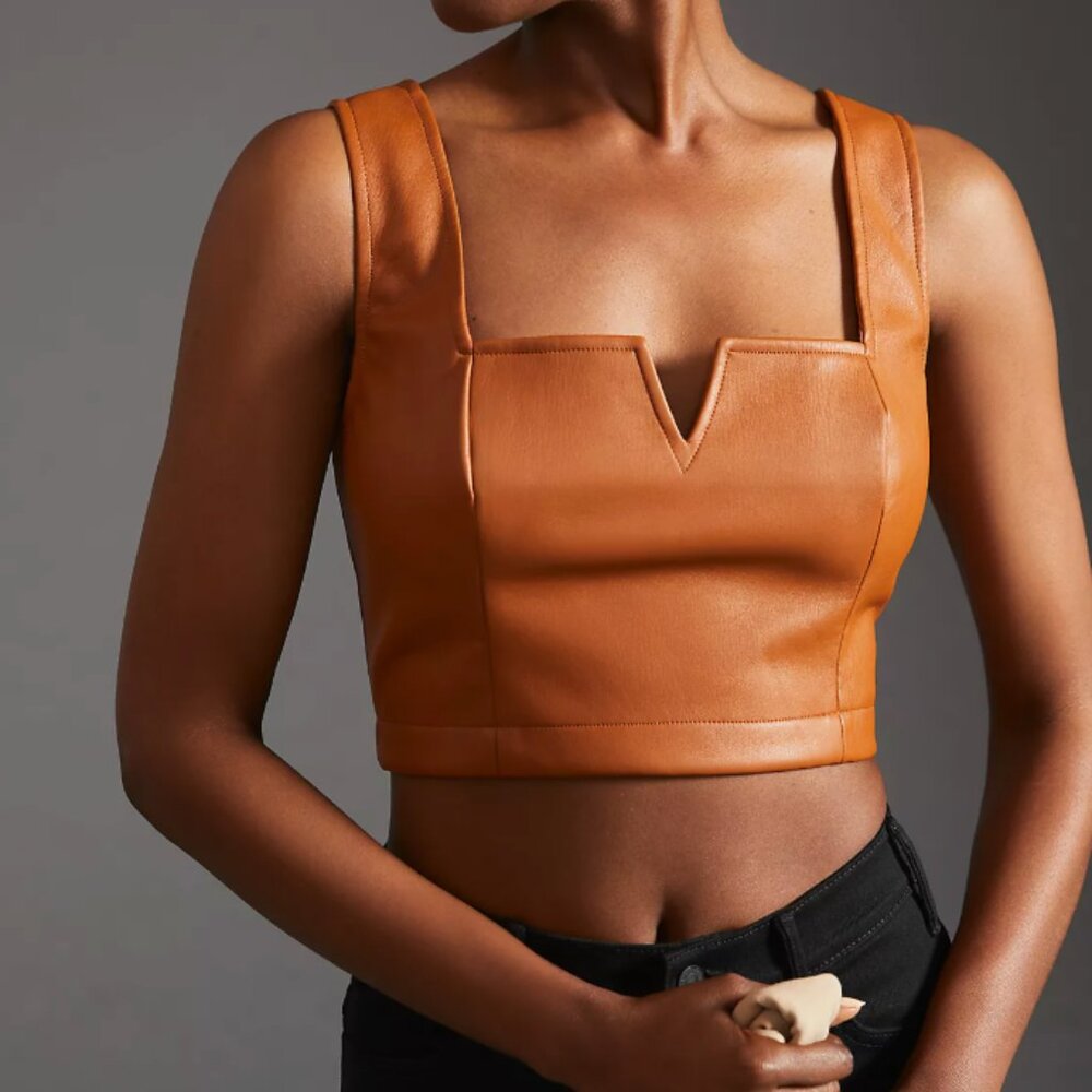 **NWT** Anthropologie Maeve Faux Leather Notch Tank
